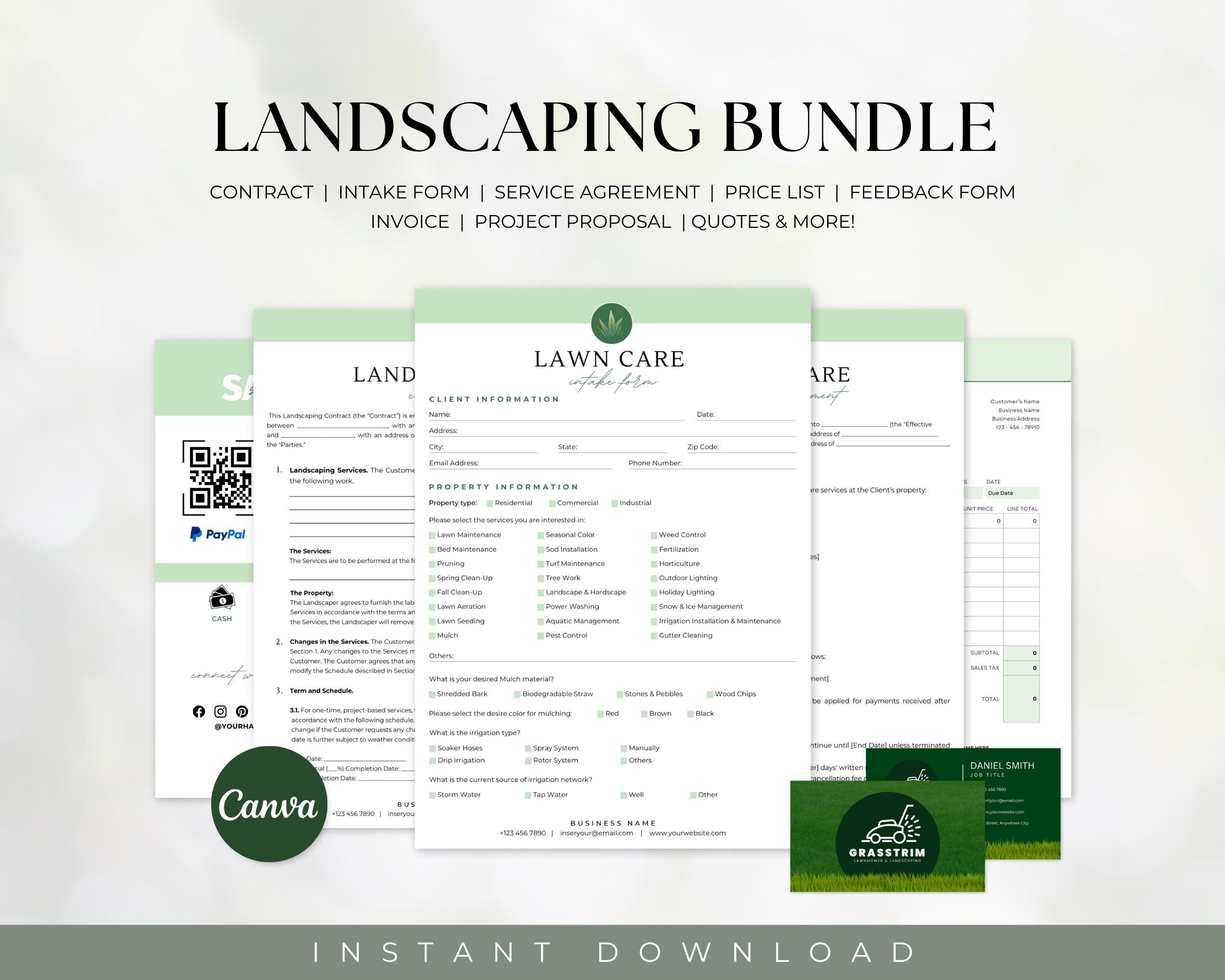 Landscaping & Lawn Care Forms Bundle, Lawn Care Services Forms, Garden Care Forms, Landscaper Forms, Forms Bundle, Price Sheet, Canva