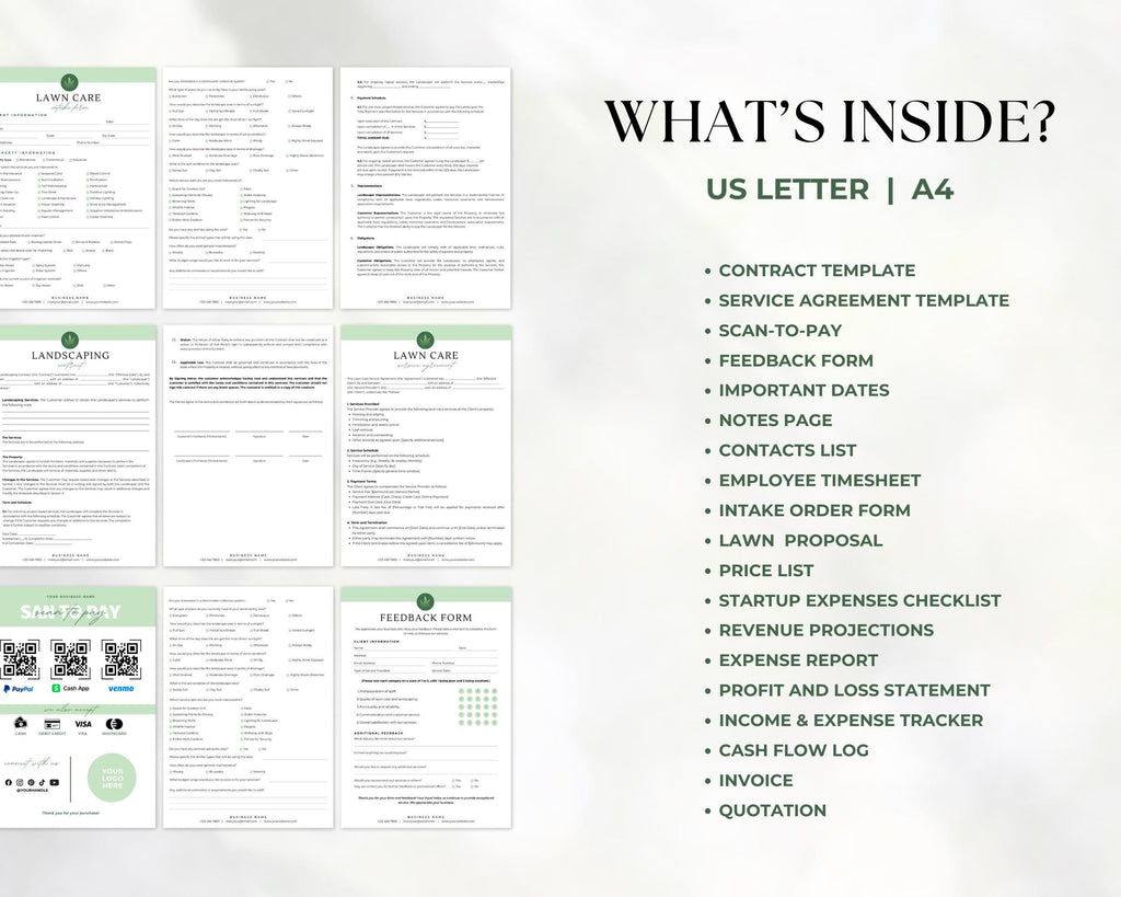 Landscaping & Lawn Care Forms Bundle, Lawn Care Services Forms, Garden Care Forms, Landscaper Forms, Forms Bundle, Price Sheet, Canva