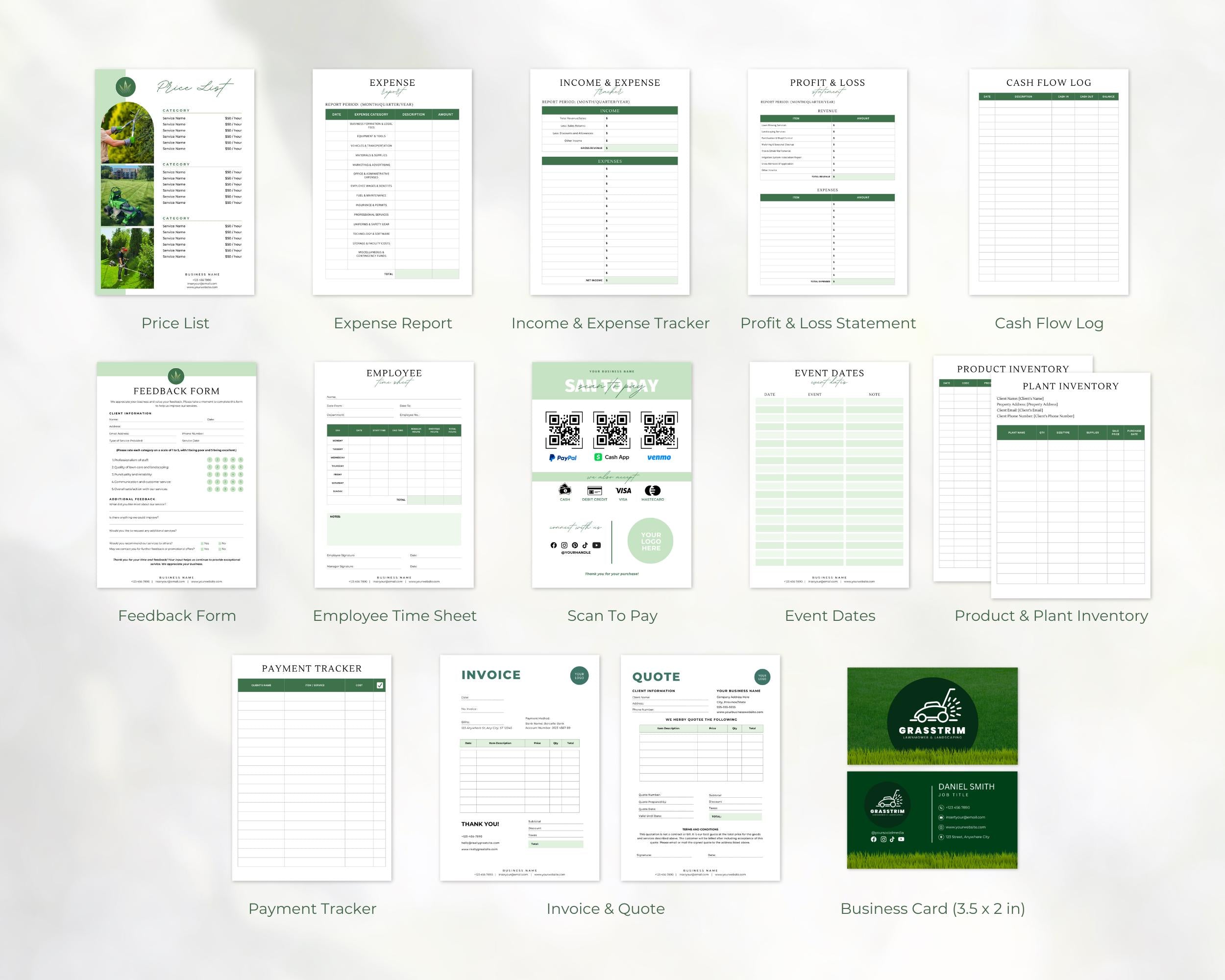 Landscaping & Lawn Care Forms Bundle, Lawn Care Services Forms, Garden Care Forms, Landscaper Forms, Forms Bundle, Price Sheet, Canva
