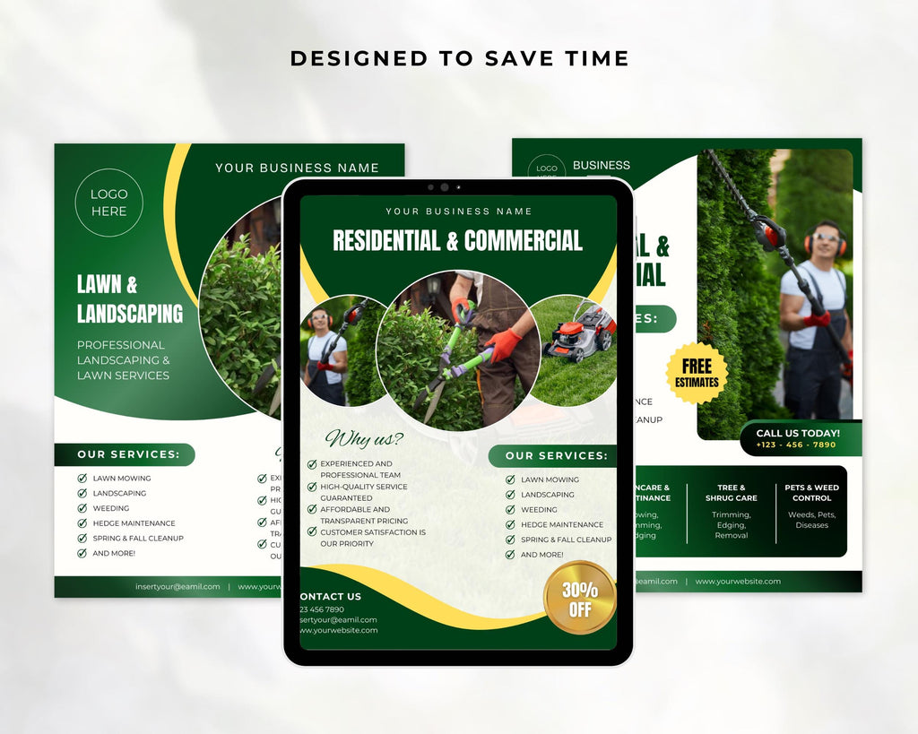 Lawn Care & Landscaping Flyers, Services Flyers, Tear-Off Flyers, Landscaping Services Flyers, Lawn Mowing Flyers, Landscaping Marketing