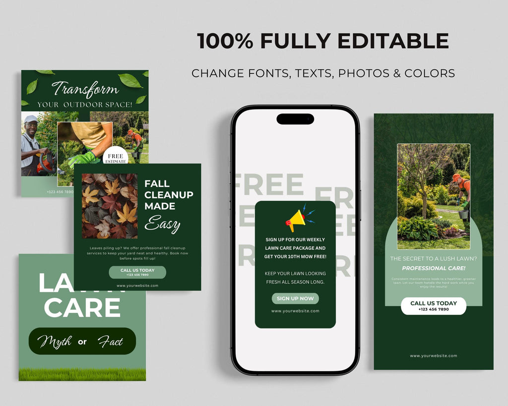 Landscaping & Lawn Care Instagram Post Templates, Yard Services Instagram, Landscaping and Hardscaping Social Media, Landscape Business