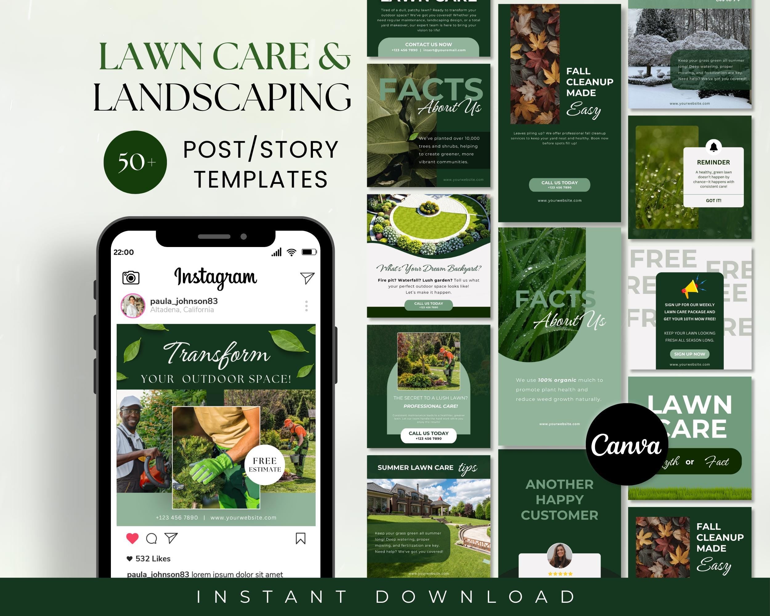 Landscaping & Lawn Care Instagram Post Templates, Yard Services Instagram, Landscaping and Hardscaping Social Media, Landscape Business