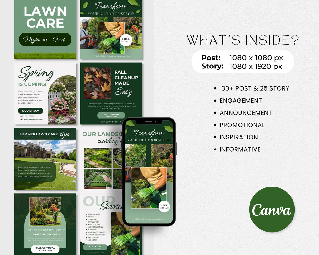 Landscaping & Lawn Care Instagram Post Templates, Yard Services Instagram, Landscaping and Hardscaping Social Media, Landscape Business